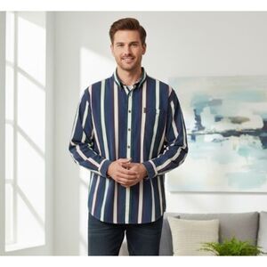 Chaps Ralph Lauren Shirt Vintage 90s Striped Front Pocket Button Front Mens XL